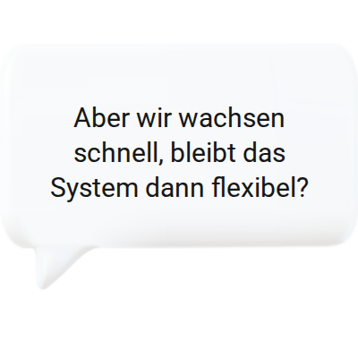 Sprechblase über Skepsis gegenüber starren Komplettlösungen für wachsende Startups