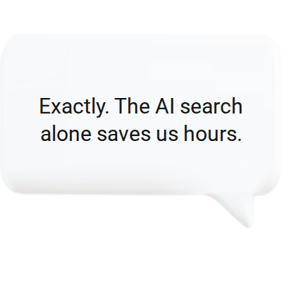 Speech bubble confirming OCR full-text search as a core function of a modern DMS system