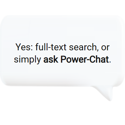 Power-Chat and full-text search delivering answers from the internal knowledge base.