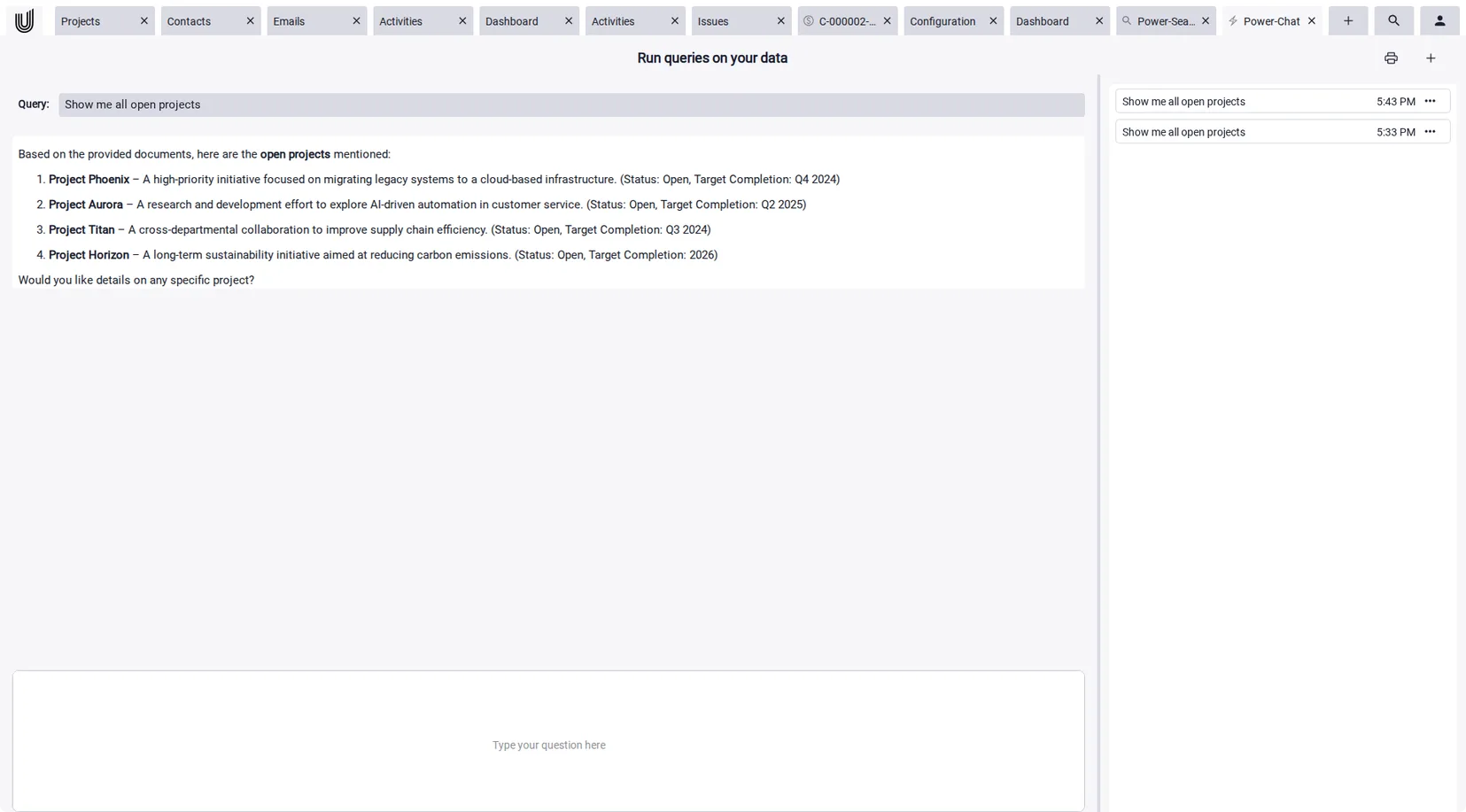Power-Chat as one of the AI tools for project management, accessing wiki and documents in Unusual Suite.