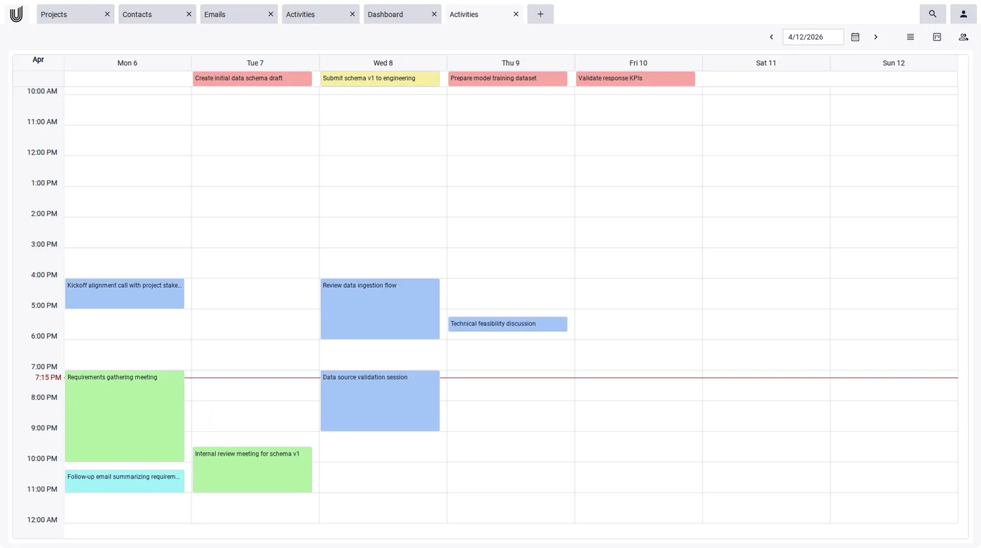 Organized calendar view in the Unusual Suite.