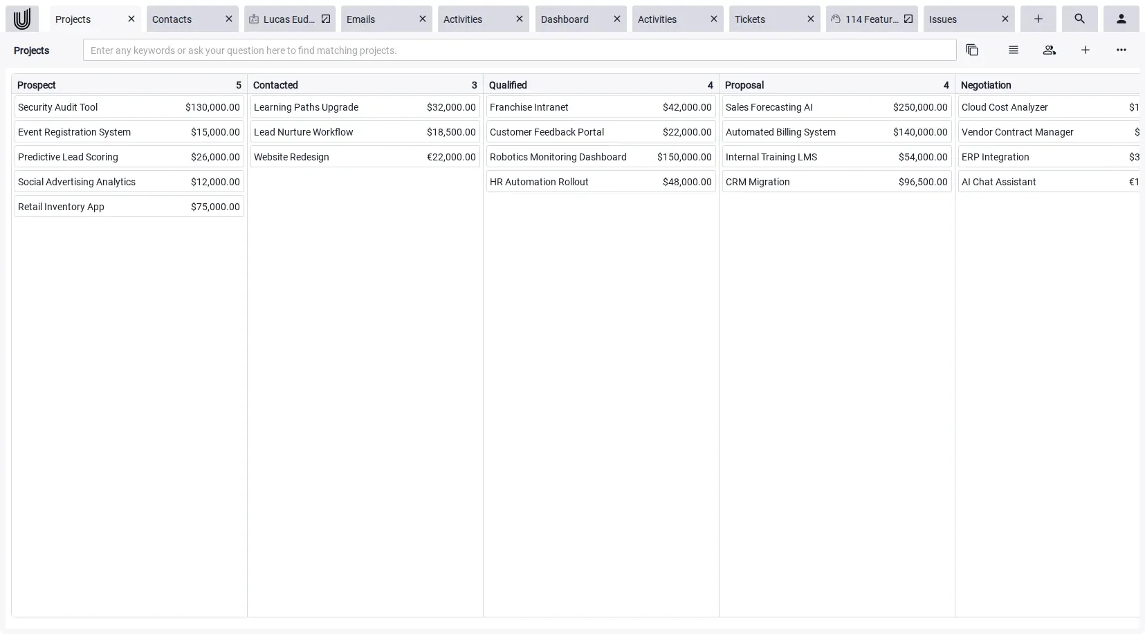 Kanban Board with individual columns for project status